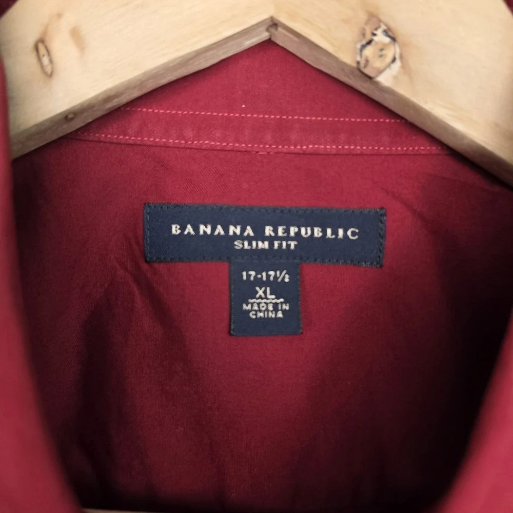 Banana Republic Dress Shirt Mens 17-17.5 XL Burgundy Button Slim Fit Career